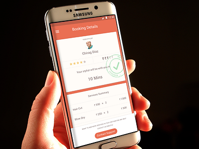 Booking Details app beauty booking check confirmation india rating salon saurabhj stamp stylists ux