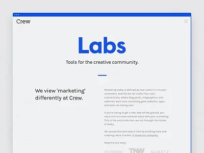 Crew Labs clean crew crew labs lander landing page marketing one page page simple typography web web design