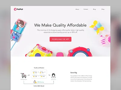 PatPat app - Promotion website app ecommerce interface kids landing moms one page promo toys ui web website