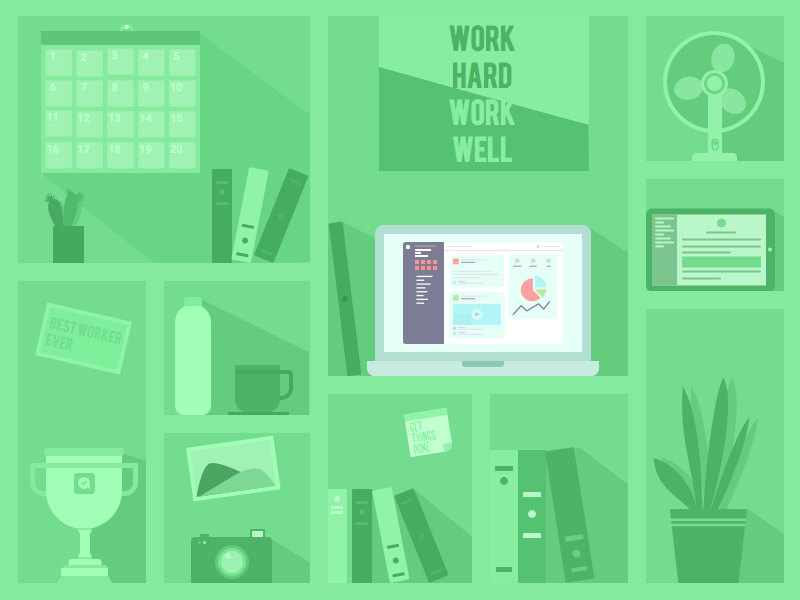 illustration computer green marketing work workspace