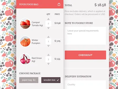 Foodly Shopping Cart bag checkout e commerce food iphone mobile shop shopping cart store ui ux webdesign