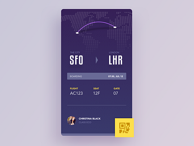 Boarding pass boarding flight material pass purple qr seat travel trip