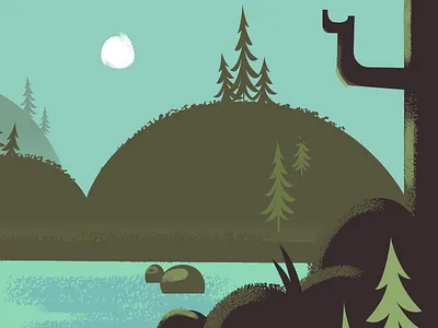 Bigfoot in the woods! bigfoot camping design hills illustration pine river sasquatch texture vector waterfall woods