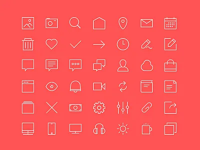 Freebie 2px lines 48x48px Icons bag bell bin calendar clock home icons image lines money pencil pin