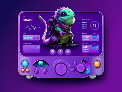 Monster Maker - Draco 3d app creature illustration midjourney monster purple skeuomorphism ui ux