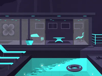 Murda 1 building cali illustration pool shadow vintage