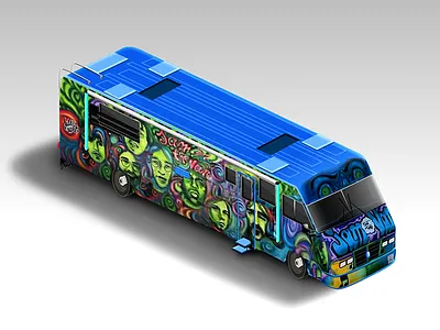 JAM VAN 2d app art blue bus design illustration ios isometric orthogonal photoshop web