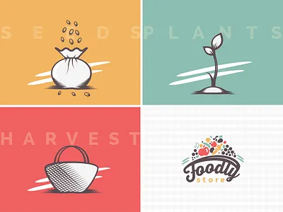 Foodly Cards basket e commerce food harvest icons illustration nutrition plants seeds store vector webdesign