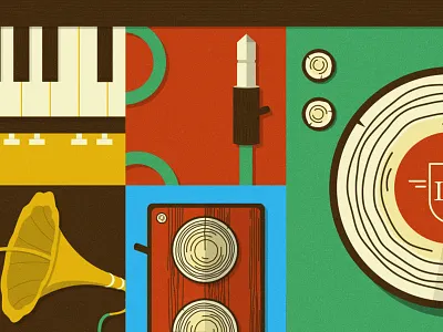 Autumn Tour blue green illustration instruments music poster record red wood yellow