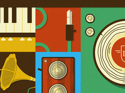 Autumn Tour blue green illustration instruments music poster record red wood yellow