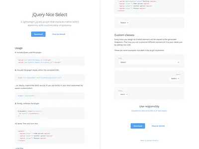 Plugin page documentation dropdown jquery landing page plugin select