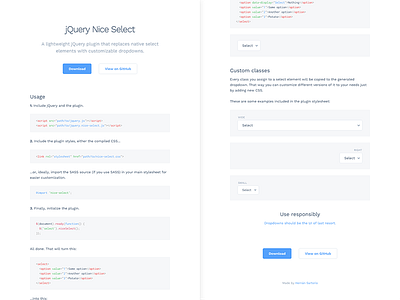 Plugin page documentation dropdown jquery landing page plugin select