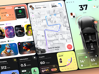 Car Dashboard app design car dashboard car panel colorfull control electric car ev glass mobile mobile app mobile app design music navigator spotify tesla ui uiux ux