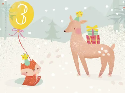 Winter children deer fox illustration invitation lori wemple stationery winter
