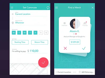 Commute & Match Card app clean commute location ui