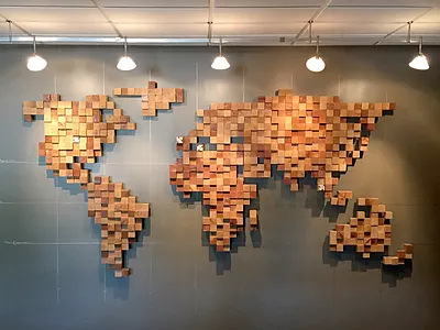 Wooden Globe Art art cedar church cubes globe missons omaha waypoint church wood