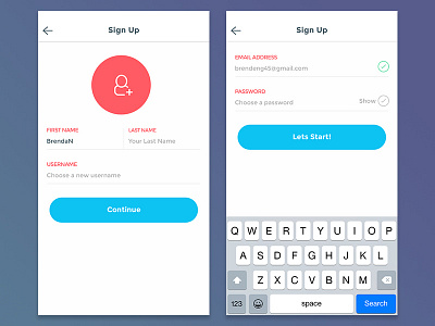 Sign up Screens account app create form ios iphone login new register sign up