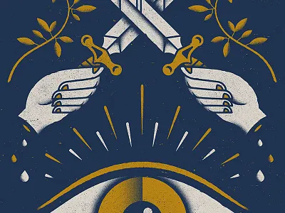 Poster Challenge crystal ball eye illustration leaves sword texture