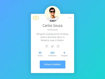 Day 019 - Dribbble Profile Card card draft dribbble flat instagram pro profile twitter user