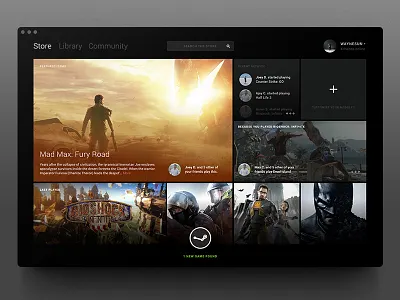Steam Refresh apps cool dark desktop gaming grid interface typography ui ux web