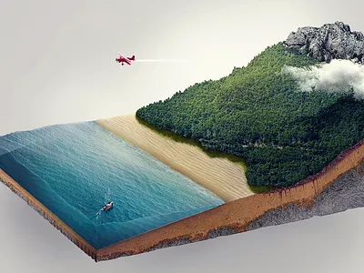 Island drawing island matte painting plane rocks sea skills training skill