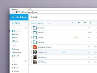Sharkshare app application files list share ui ux web