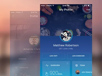 Profiles app charts design fitness health ios lifestyle sketch sport template ui user interface