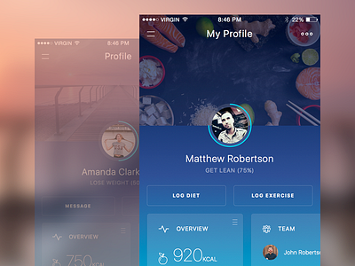 Profiles app charts design fitness health ios lifestyle sketch sport template ui user interface