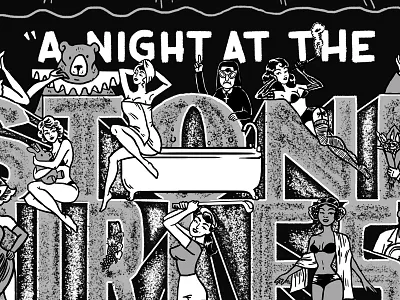 Stone Burlesk black burlesque film noir gray ground beef illustration ladies lettering title card white