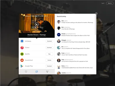 Music Stream + Social Feed deep link design feed modal music social ui ux