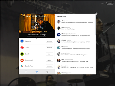 Music Stream + Social Feed deep link design feed modal music social ui ux