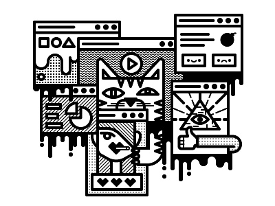 Weird Internet Dream button cat character design dialog funny gif halftone illustration loop ui web design woman