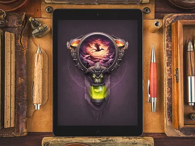 Loading screen / RPG character dragon game ios ipad leather loading metal paper stone