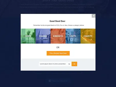 Modal Selections categories charity colors light box modal non profit pop up selections