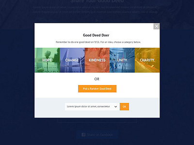Modal Selections categories charity colors light box modal non profit pop up selections