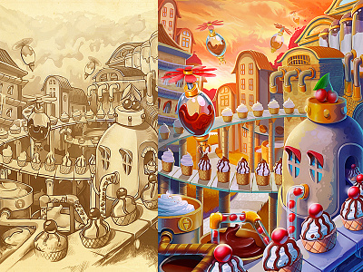 Ice Cream Factory art background berry candy cherry chocolate concept cupcake factory game ice cream sweet