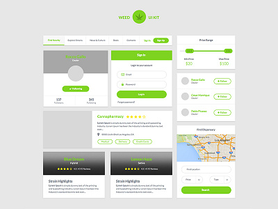 Weed Ui Kit ~ Free Sketch Download cannabis dispensary free download kit marijuana medical marijuana roccano sketch sketchapp ui weed