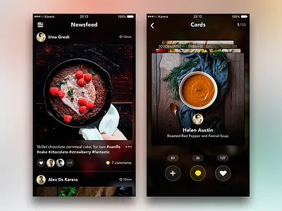 Newsfeed & cards screens app avatar cards food ios8 newsfeed ossmium photos social ui ux