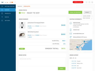 Store admin / Orders admin e commerce ecommerce order shop store ui