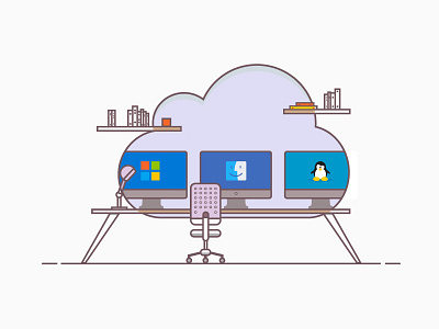 Illustration and index page cloud desk flat illustration index minimal service ui ux web web design