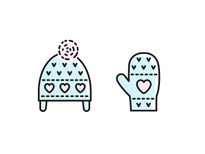 Knitted stuff christmas hat icon knitted line linear mittens outline vector warm winter