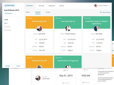 Event Dashboard card view dashboard events filter search ui