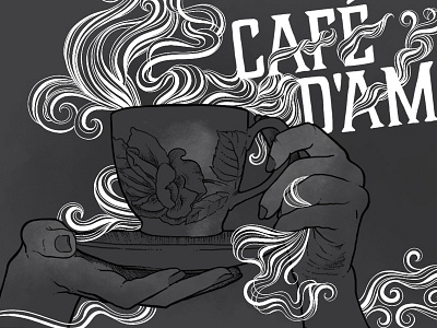 Café d’Amour 1927 art deco art nouveau black and white café coffee illustration lettering non profit silent film tea typography