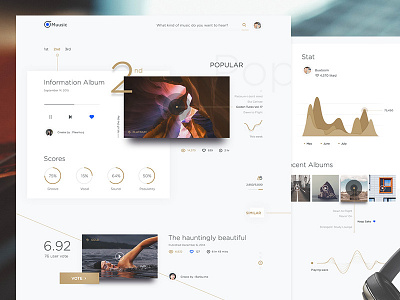 Muusic web concept card dynamic experiment float layout music play song space white