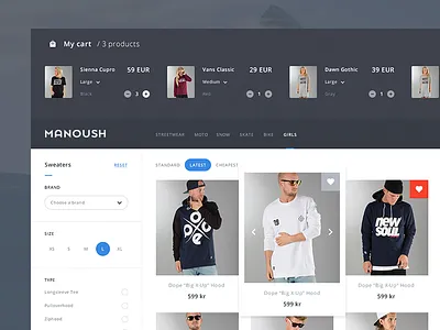 E-Commerce cart clean commerce flat grid menu navigation product shop ui ux