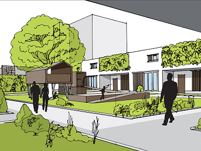 Architecture project - Living within a community architecture community contest draw house illustration living nine friends perspective project sketch