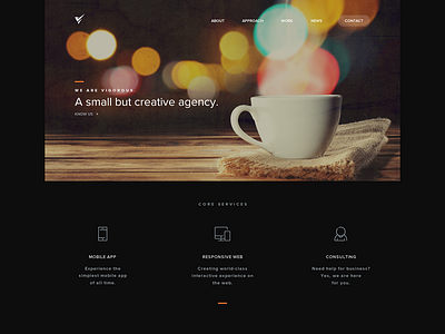 Landing page for a creative agency agency blog creative footer hero header icons landing page news portfolio testimonials uiux work