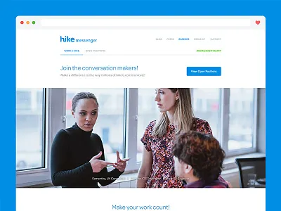 Careers Page blue careers page clean hike hike messenger minimal website white