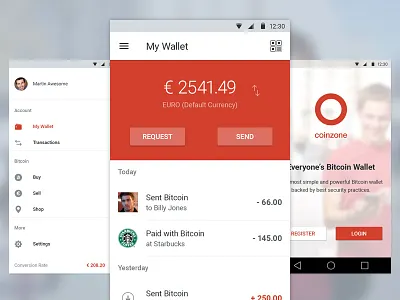Coinzone Wallet Android android app bitcoin finance flat iphone money ui ux wallet