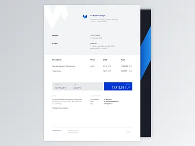 Invoice blue freelance invoice letter signature template